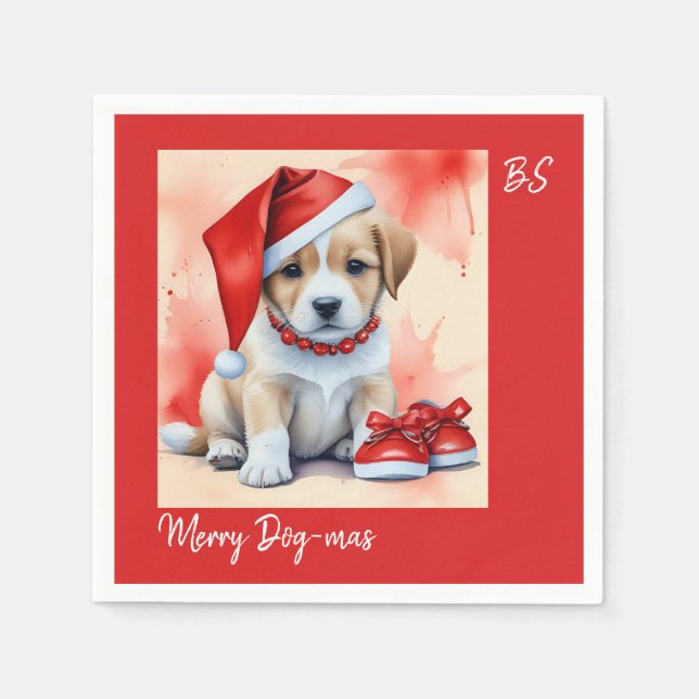 Cute pup in Disguise | Festive christmas Napkin (Front)