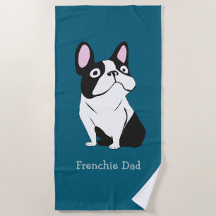 Cute Pup, medium dark blue Beach Towel