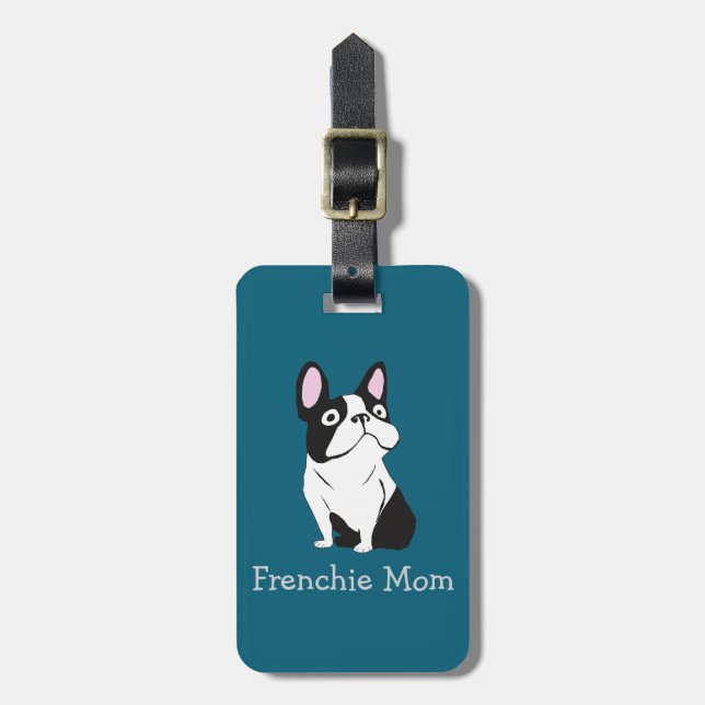 Cute Pup, medium dark blue Luggage Tag (Front Vertical)