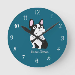 Cute Pup, medium dark blue Round Clock