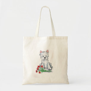 Cute pup white westie terrier illustration tote bag
