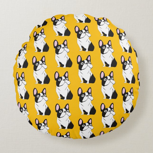 Cute Pup, yellow Round Cushion (Front)