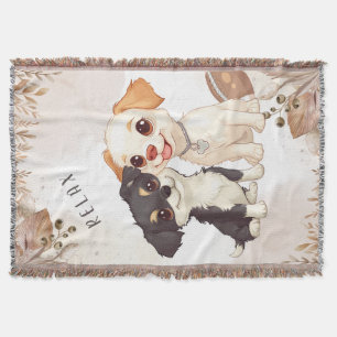Cute Puppies and Football Design Throw Blanket