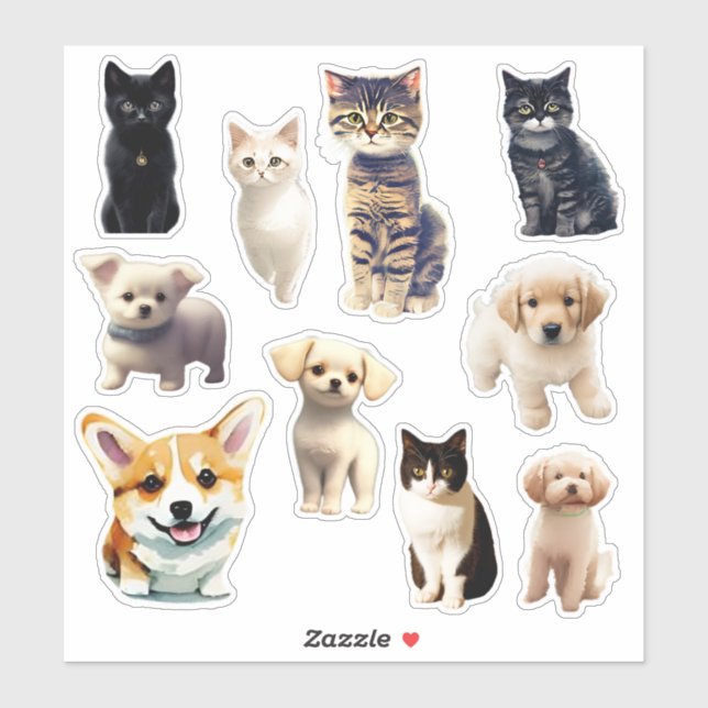 Cute Puppies and Kitten Scrapbook Stickers (Sheet)