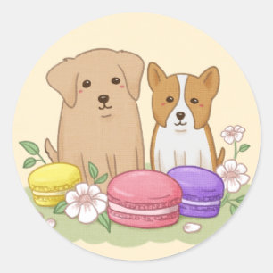 Cute Puppies and Macarons Illustration Art Classic Round Sticker