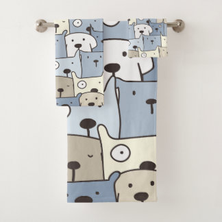 Cute Puppies Animal Illustration Bath Towel Set