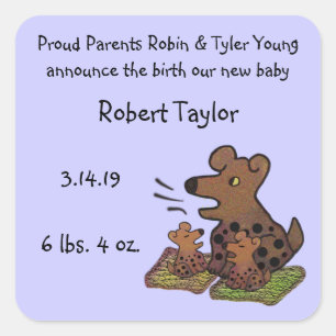 Cute Puppies Birth Announcemmt Square Sticker