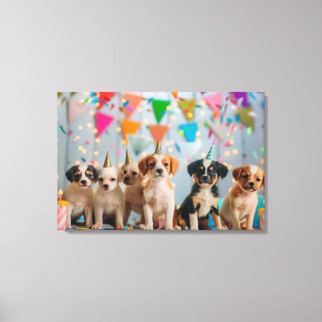 Cute Puppies Birthday Party Celebration Design Canvas Print (Front)