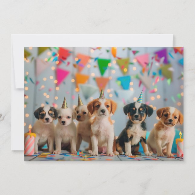Cute Puppies Birthday Party Celebration Design Card (Front)