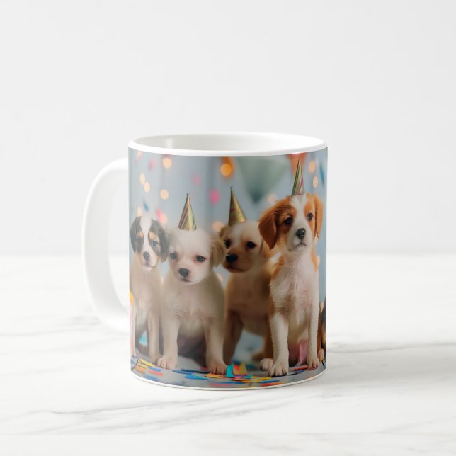 Cute Puppies Birthday Party Celebration Design Coffee Mug (Front Left)