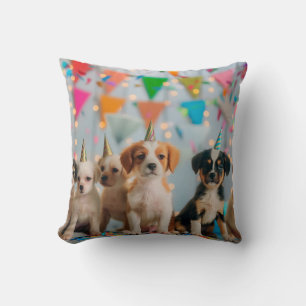 Cute Puppies Birthday Party Celebration Design Cushion