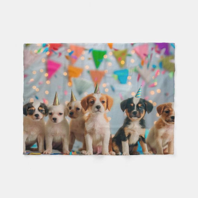 Cute Puppies Birthday Party Celebration Design Fleece Blanket (Front (Horizontal))