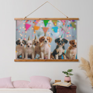 Cute Puppies Birthday Party Celebration Design Hanging Tapestry
