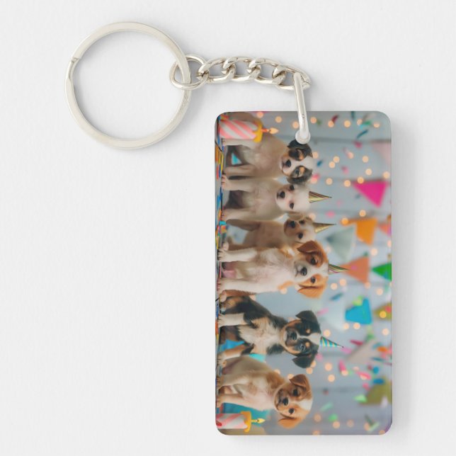 Cute Puppies Birthday Party Celebration Design Key Ring (Front)