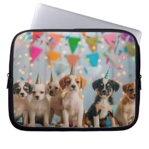 Cute Puppies Birthday Party Celebration Design Laptop Sleeve