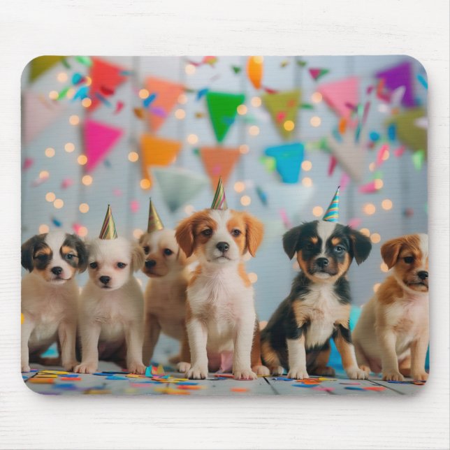 Cute Puppies Birthday Party Celebration Design Mouse Mat (Front)