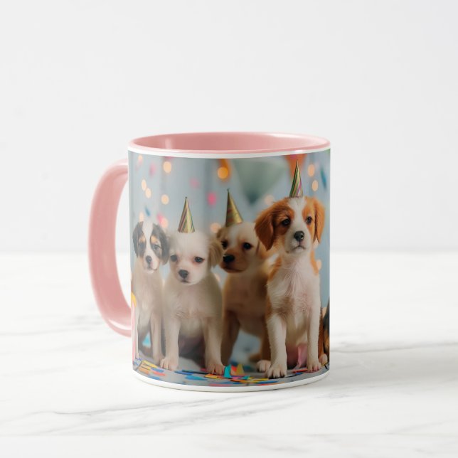 Cute Puppies Birthday Party Celebration Design Mug (Front Left)