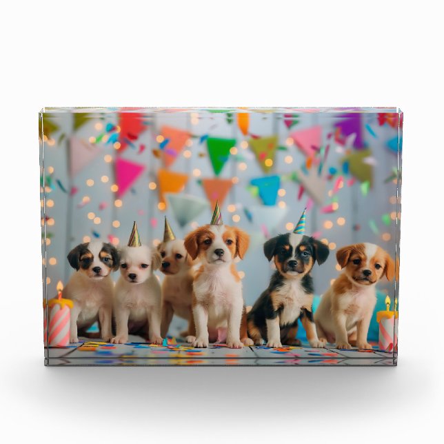 Cute Puppies Birthday Party Celebration Design Photo Block (Front)