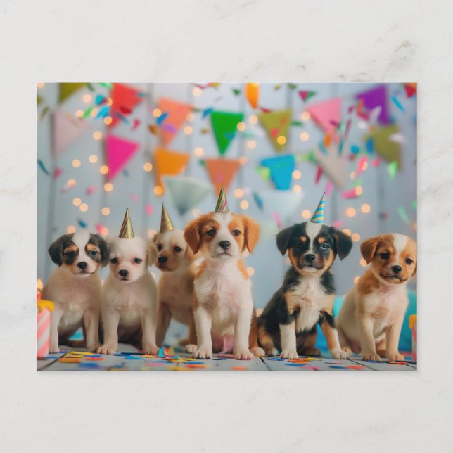 Cute Puppies Birthday Party Celebration Design Postcard (Front)