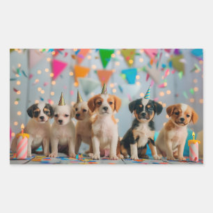 Cute Puppies Birthday Party Celebration Design Rectangular Sticker