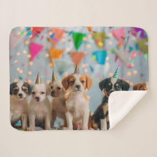 Cute Puppies Birthday Party Celebration Design Sherpa Blanket