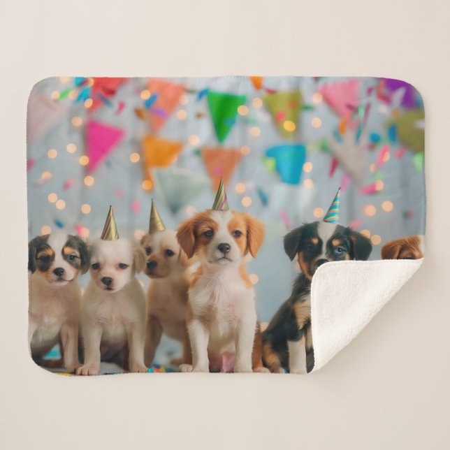 Cute Puppies Birthday Party Celebration Design Sherpa Blanket (Front (Horizontal))