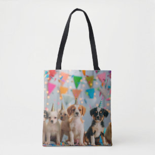Cute Puppies Birthday Party Celebration Design Tote Bag