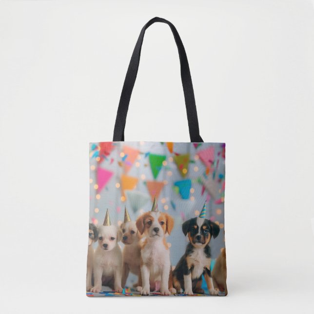 Cute Puppies Birthday Party Celebration Design Tote Bag (Front)