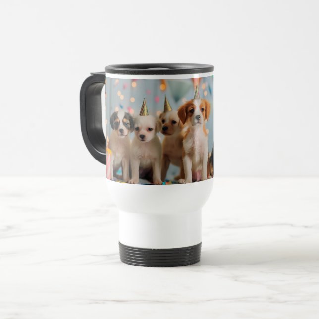 Cute Puppies Birthday Party Celebration Design Travel Mug (Front Left)
