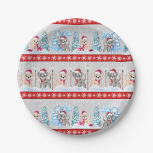Cute Puppies Cartoons Snowy Christmas Holidays Paper Plate
