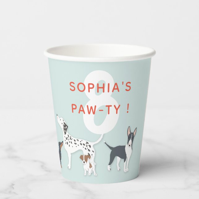 Cute Puppies Children's Birthday Party Dog Blue Paper Cups (Back)