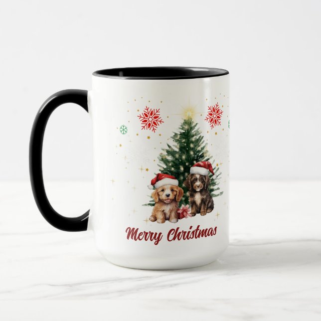 Cute Puppies Christmas Coffee Mug (Left)