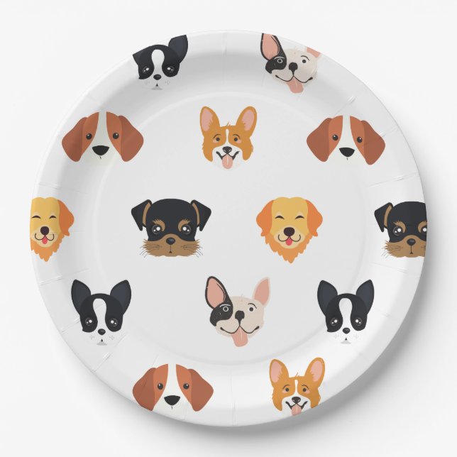 Cute Puppies Dog Birthday  Paper Plate (Front)