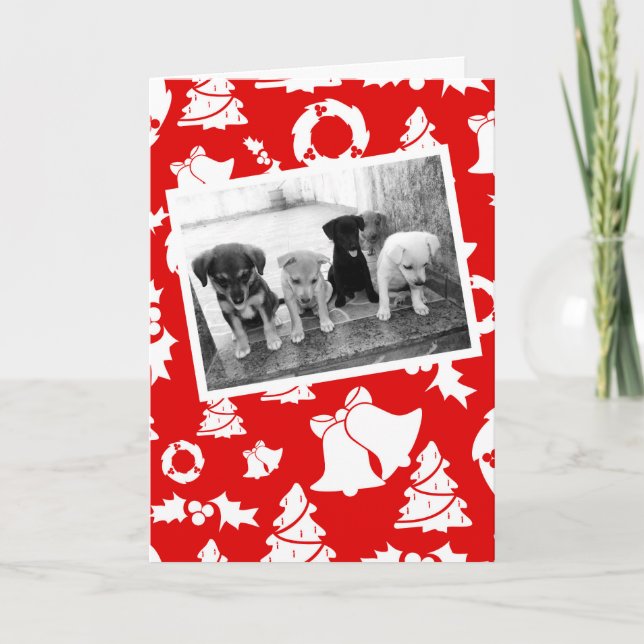 Cute Puppies Dog Red Merry Christmas Trees Holiday Card (Front)