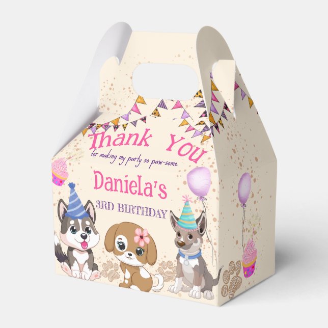 Cute puppies girls puppy party personalised favour box (Front Side)