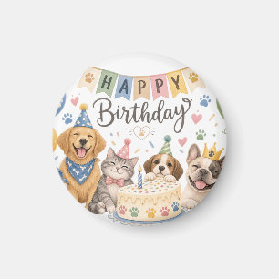 Cute Puppies Happy Birthday Festive Paper Plates Magnet