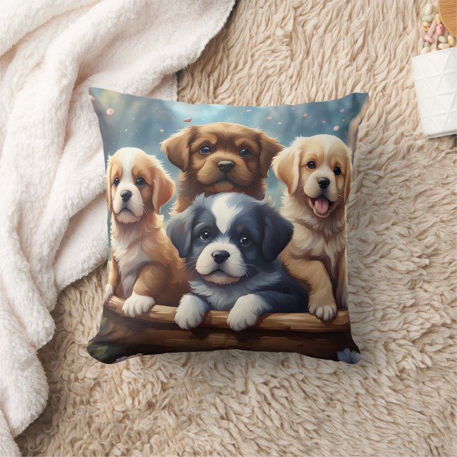Cute puppies in a basket, kids  cushion (Blanket)