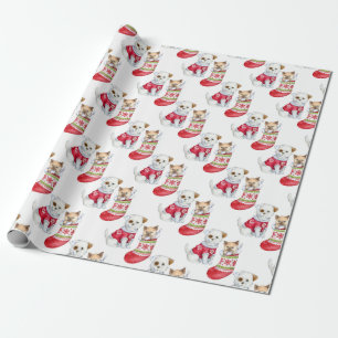 Cute Puppies & Kittens Christmas Holiday Wrapping Paper