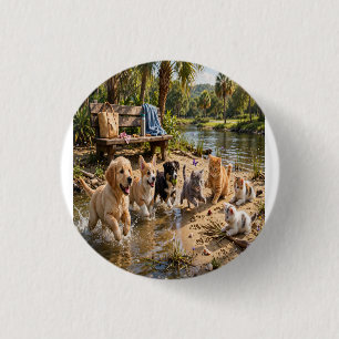 Cute Puppies & Kittens Riverside Adventure 3 Cm Round Badge