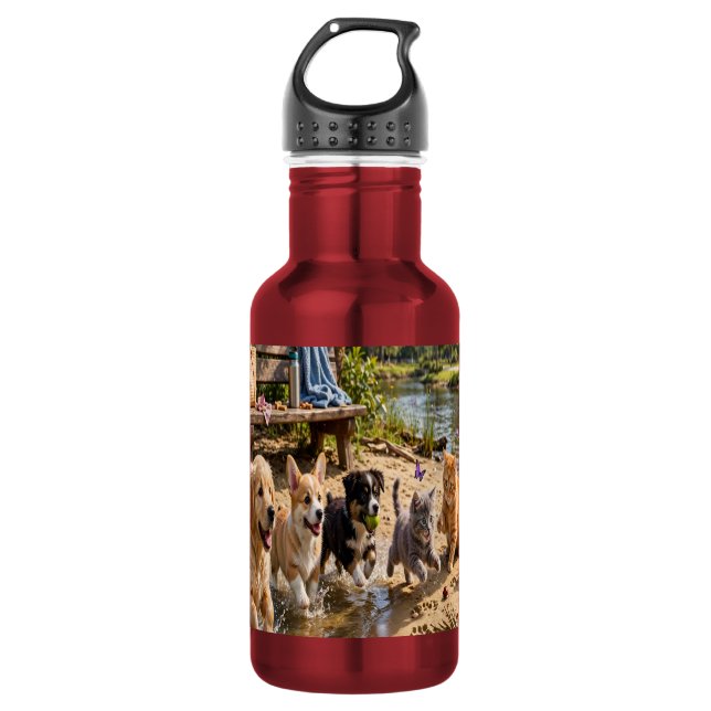 Cute Puppies & Kittens Riverside Adventure  532 Ml Water Bottle (Front)