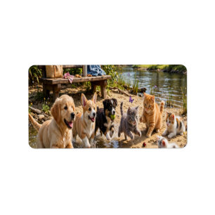 Cute Puppies & Kittens Riverside Adventure Address Label
