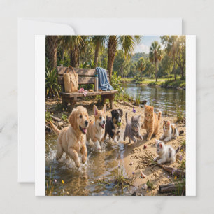 Cute Puppies & Kittens Riverside Adventure Invitation