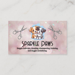 Cute Puppies Logo   Scissors   Bokeh Business Card