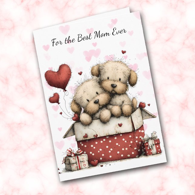 Cute Puppies Make My Tail Wag Mom Holiday Card (Creator Uploaded)