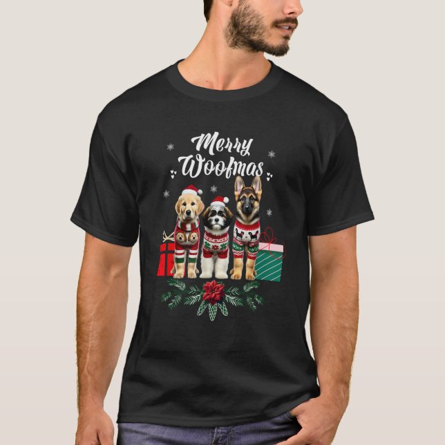 Cute Puppies Merry Christmas Woofmas Dog Lover Mom T-Shirt (Front)