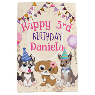 Cute puppies puppy birthday party  medium gift bag