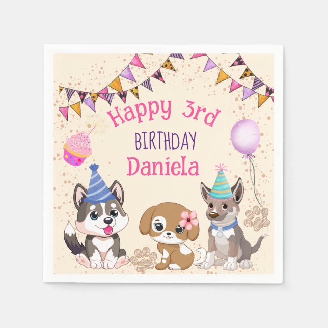 Cute puppies puppy birthday party napkin (Front)
