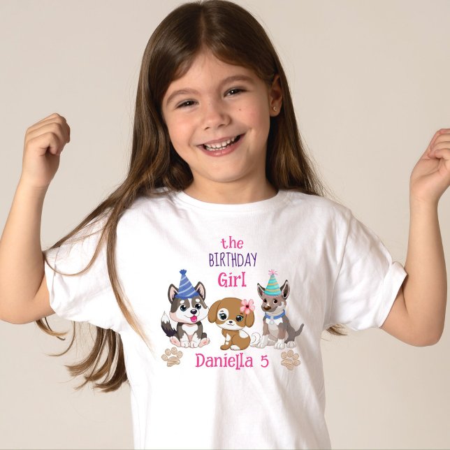 Cute puppies puppy birthday party personalised  T-Shirt (Creator Uploaded)