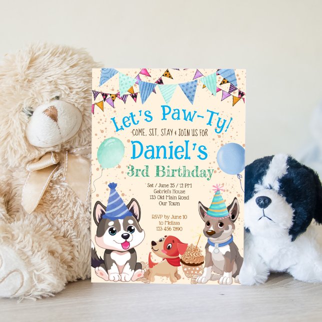 Cute puppies puppy party let's paw-ty invitation (Creator Uploaded)