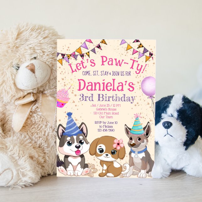 Cute puppies puppy party let's paw-ty invitation (Creator Uploaded)